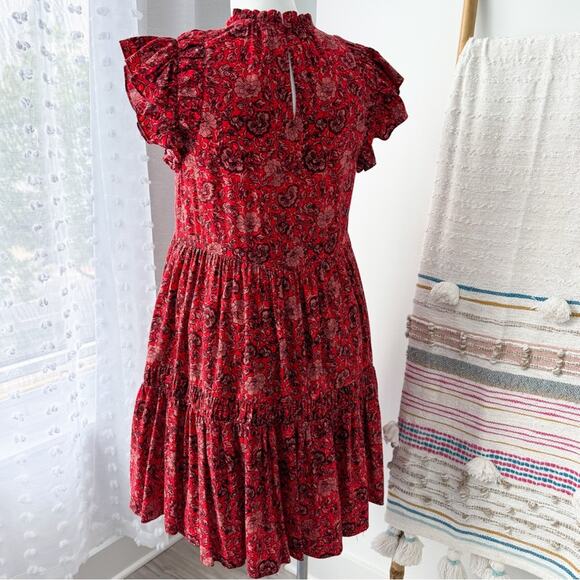 Ulla Johnson Hana Red Floral Mockneck Short Flutter Mini Dress Women’s Size 10 - Picture 5 of 12